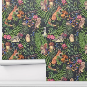 Forest Animals Removable Wallpaper, Kids Wallpaper Peel and Stick Wallpaper, Cute Animal Self Adhesive Wallpaper Roll