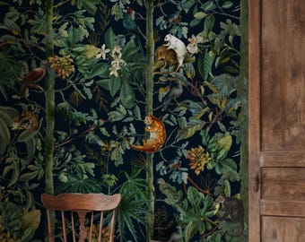 Exotic Animals Wallpaper: Enchanted Forest Peel and Stick