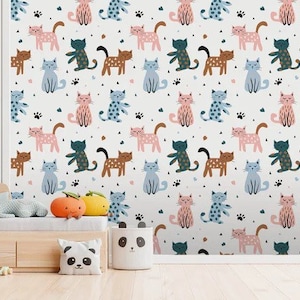 Cats Wallpaper Mural for Kids Nursery Wallpaper/ Peel and - Etsy