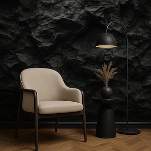 3D Black Rock Texture Wallpaper - Realistische Steinwandbild, Schälen und Aufkleben Vinyl
