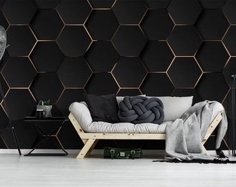 Luxury hexagons wallpaper, abstract, golden lines, geometric, Wall Mural/ peel and stick wallpaper vinyl wallpaper wallpaper room