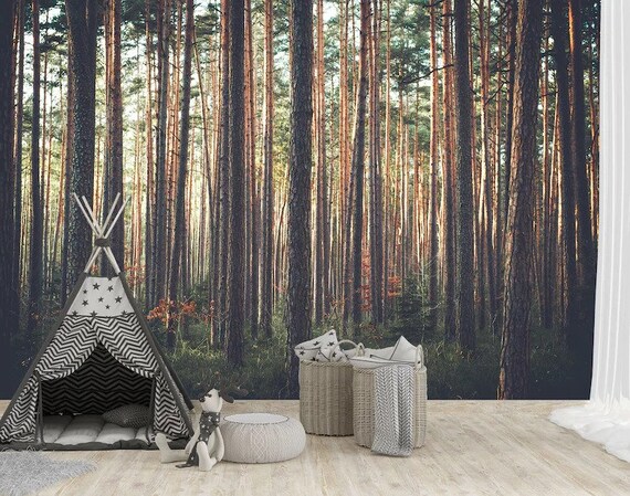 Pine Tree Forest Wild Nature Scenery Wallpaper / Peel and - Etsy