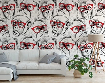 monkeys with red glasses,wallpaper for kids/ peel and stick wallpaper vinyl wallpaper wallpaper room
