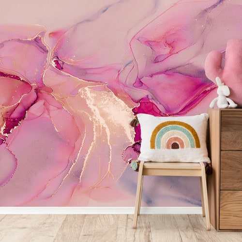 Pink Marble Wallpaper Marble Peel and Stick Wallpaper Marble Etsy