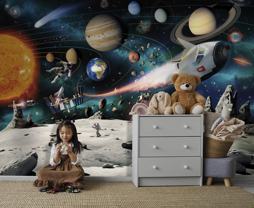 Solar System Peel and Stick Wallpaper Mural: Kids Nursery Decor - Etsy