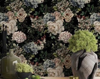 Dark Floral Wallpaper: Gothic Garden, Peel and Stick Mural