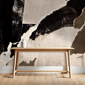 Carta da parati beige astratta in bianco e nero, arredamento moderno, rivestimento murale artistico, grande parete decorativa. Carta da parati in bianco e nero/stacca e attacca