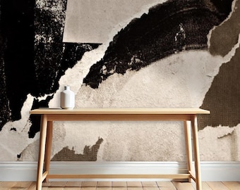 Abstract Black and Beige Wallpaper: Modern Peel and Stick Wall Covering