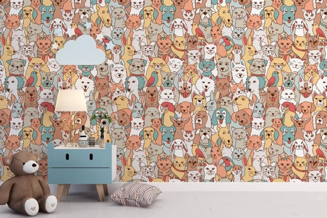 Nursery Pets Wallpaper / Kids Wallpaper / Animal Wallpaper / Peel and ...