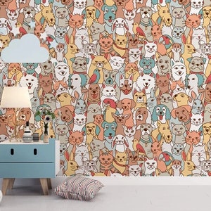 Nursery Pets Wallpaper / Kids Wallpaper / Animal Wallpaper / peel and stick wallpaper vinyl wallpaper wallpaper room