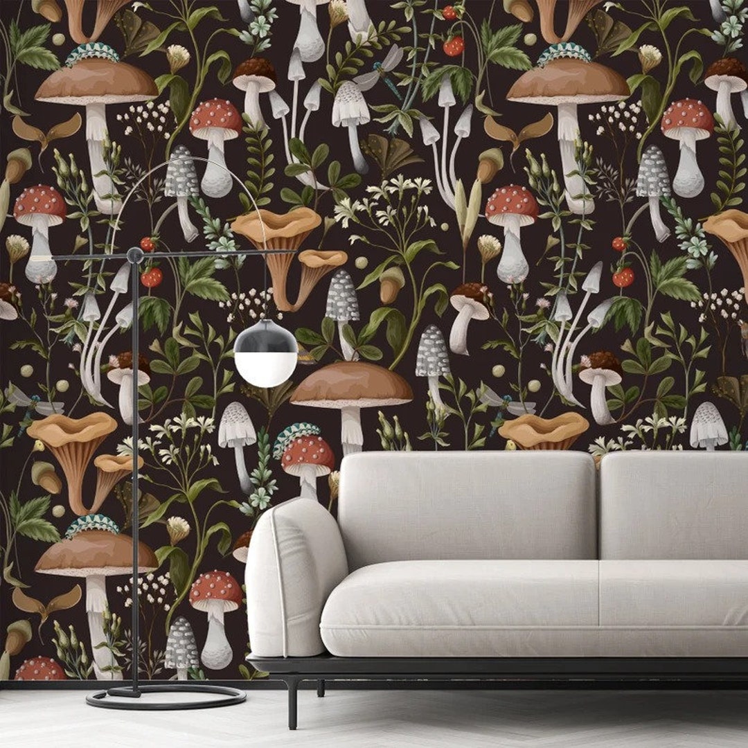 Mushroom Wallpaper, Mushroom Wallmural / Peel and Stick Wallpaper Vinyl