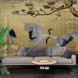Carta da parati Chinoiserie, murale pavone, carta da parati vintage, carta da parati Chinoiserie staccabile e adesiva, carta da parati con uccelli e fiori, murale