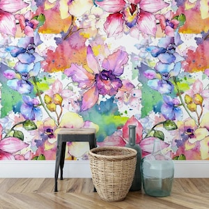 orchidée aquarelle fleurs colorées papier peint/peler et coller papier peint vinyle papier peint papier peint chambre