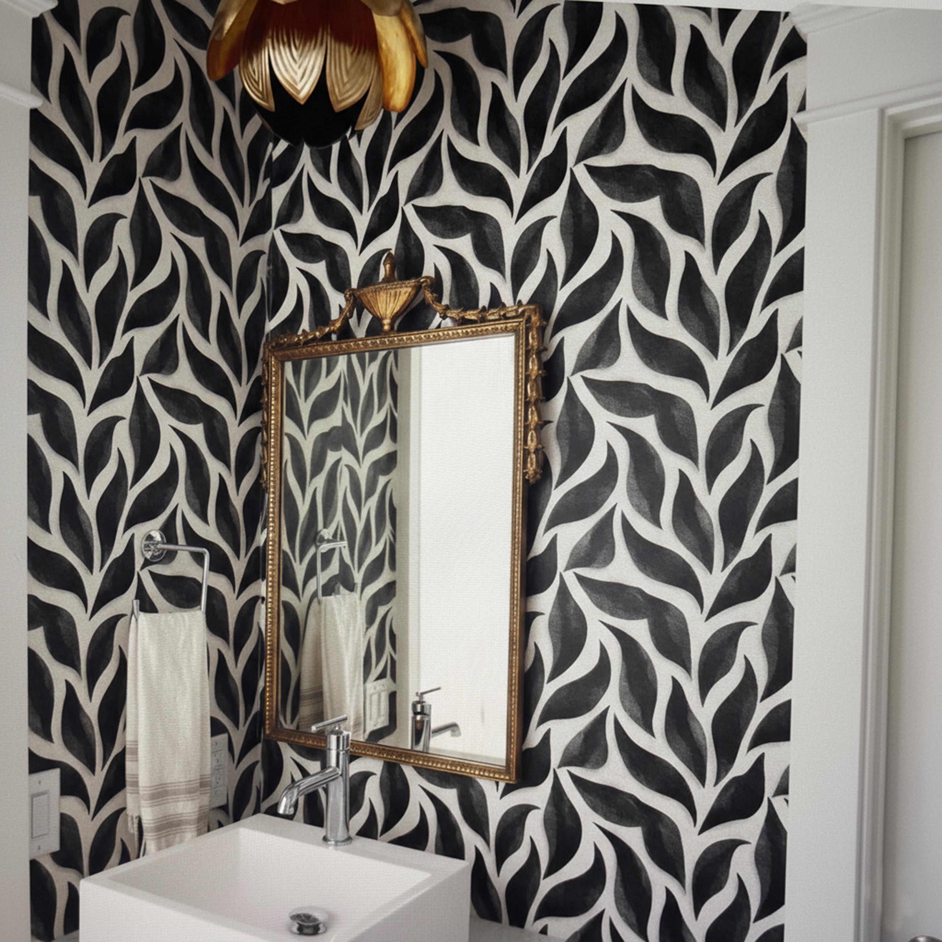 Black and White Abstract Peel and Stick Wallpaper | Modern Leaf Pattern ...