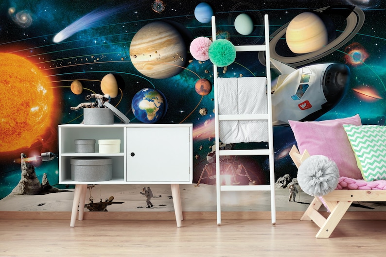Solar System Peel and Stick Wallpaper Mural: Kids Nursery Decor - Etsy