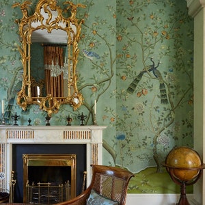 Chinoiserie Birds and Flowers Wallpaper - Vintage Style Peel and Stick