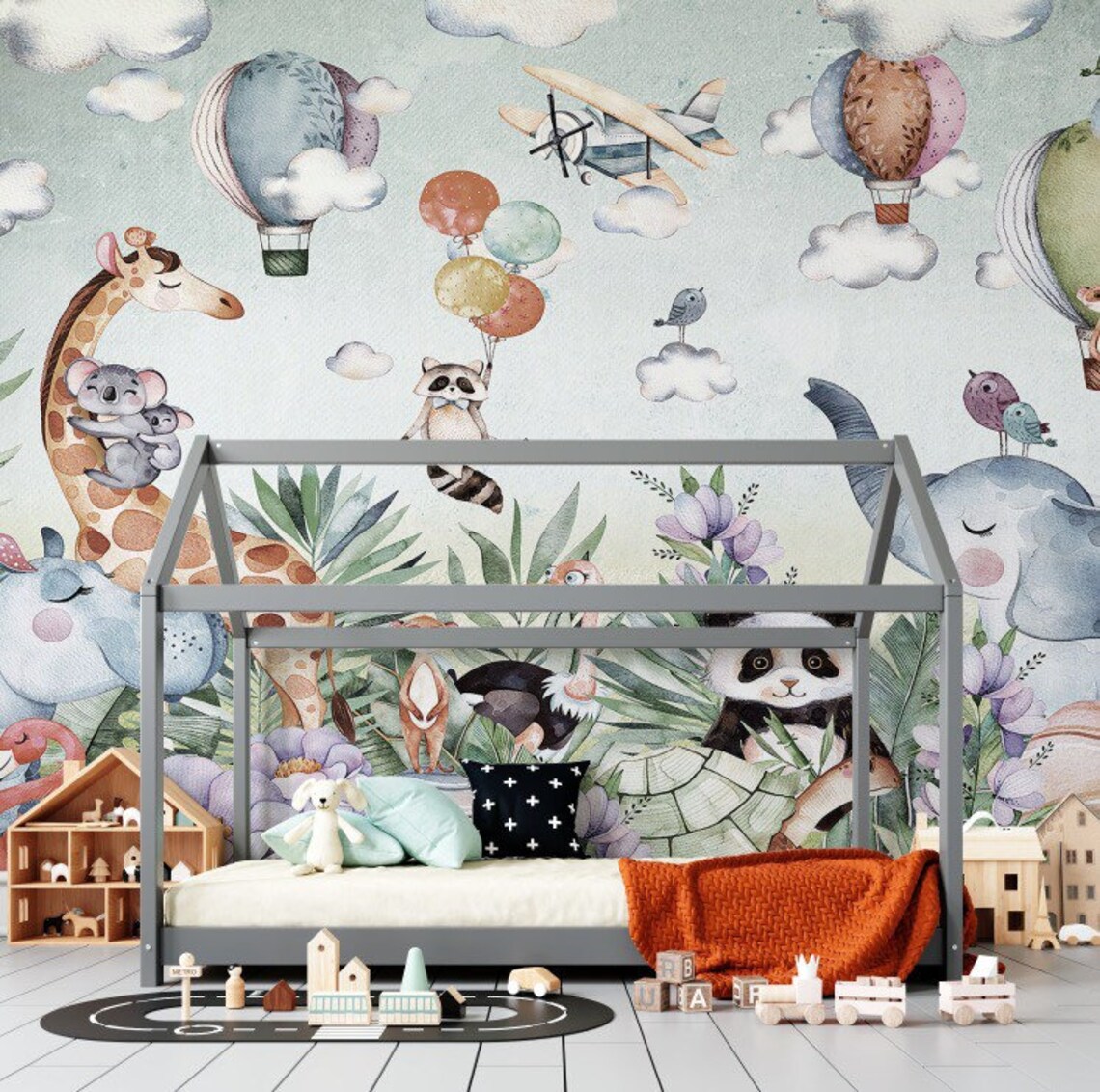 Cute Animals Wallpaper Nursery Wallpaper Mural Nursery Decor | Etsy