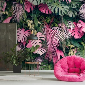 Tropical wall mural with monstera leaves/ peel and stick wallpaper vinyl wallpaper wallpaper room