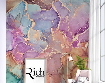 Marble Patterned Ink Technique pink and blue Colors Wallpaper 3D Digital Printing/peel and paste wallpaper vinyl wallpaper wallpaper room