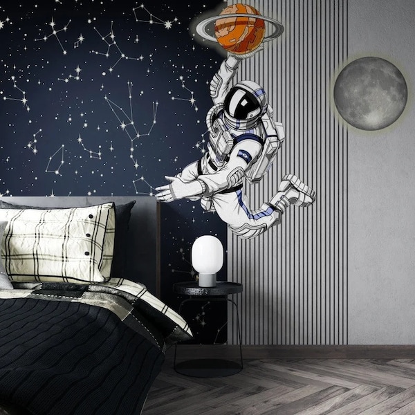 fondo de pantalla del espacio y del astronauta / Boho Wallpaper / pelar y pegar papel tapiz de vinilo sala de papel tapiz