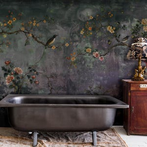 Carta da parati con motivo di uccelli e fiori vintage - Decorazione elegante e romantica - Carta da parati staccabile e adesiva / Carta da parati rimovibile