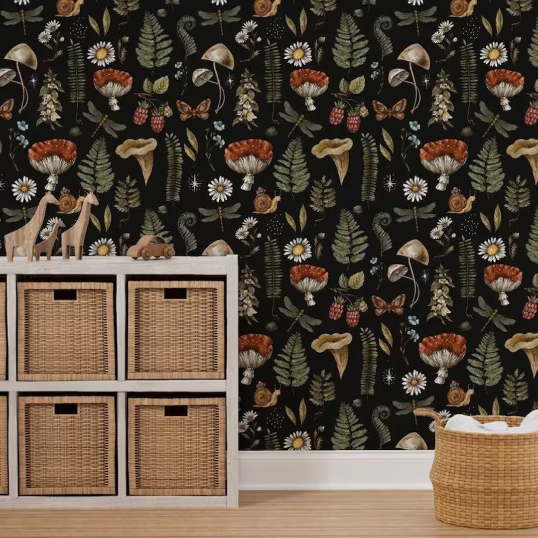 Mushroom Wallpaper, Mushroom Wallmural / Peel and Stick Wallpaper Vinyl