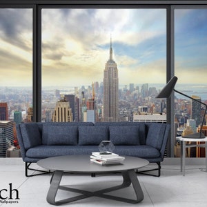 new york city skyline from above /peel and stick wallpaper vinyl wallpaper wallpaper room