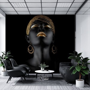 Black woman and gold gilded charms .Abstract Art Design Human Face Wallpaper/peel and stick wallpaper vinyl wallpaper wallpaper room