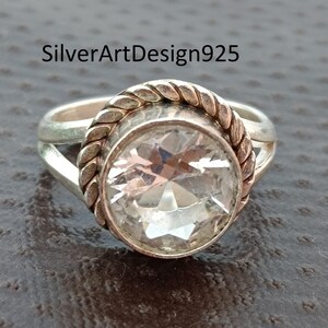 Crystal Quartz Silver Ring, 925 Solid Silver Ring, Gemstone Ring, Handmade Ring, Meditation Ring, Statement Ring, Christmas Gift Ring,