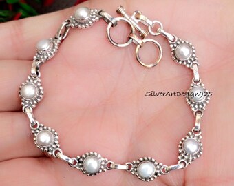 Pearl Bracelet, 925 Sterling Silver , Handmade Bracelet, Women Bracelet, Designer Bracelet, Beautiful Gift, Adjustable Bracelet,Gift For Her
