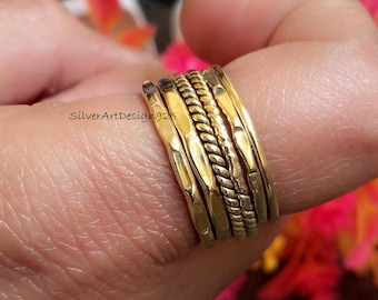 6 Band Brass Ring, 100% Solid Brass Ring, 6 Thin Band Ring, Meditation Ring, Thumb Ring, Brass Band Unisex Ring, Beautiful Gift Ring Ring(L)