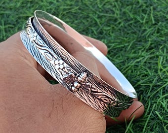 Spinner Bee Bracelet, 925 Sterling Silver, Honey Bee Bangle, Designer Bangle & Bracelet, Unique Design Bracelet, Handmade Gift For Christmas