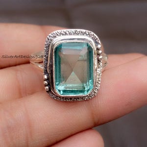 Natural Aquamarine Silver Ring, 925 Solid Silver Ring, Gemstone Ring, Christmas Ring, Statement Ring, Latest Design Women Ring Handmade Ring