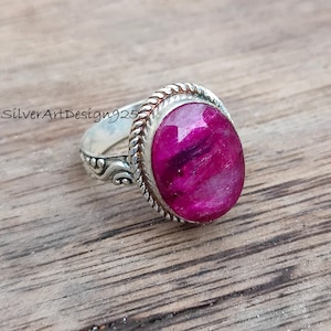 Anillo de rubí natural auténtico, anillo de plata de ley 925, anillo de piedra preciosa, anillo hecho a mano, anillo bohemio, anillo para mujer, regalo de aniversario, anillo popular