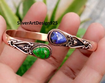 Groene en paarse koperen turkoois armband, 99% puur koperen armband, verstelbare manchetarmband, klassieke stijlvolle armband, cadeau voor kerst