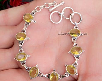 Citrine Bracelet, 925 Sterling Silver , Handmade Bracelet, Women Bracelet, Designer Bracelet, Beautiful Gift, Adjustable Bracelet, Gift For
