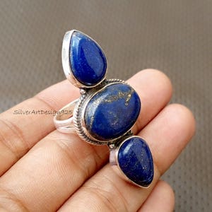Äkta lapis lazuli ädelstensring, 925 sterlingsilverring, handgjord ring, present till henne, populär ring, vacker presentring, elegant ring,
