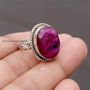 Anillo de rubí auténtico, anillo de plata de ley 925, anillo de piedras preciosas, anillo hecho a mano, anillo bohemio, anillo para mujer, regalo de aniversario, anillo de regalo popular