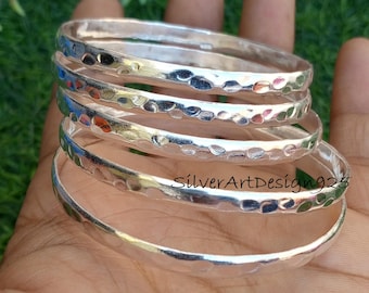 05 Set of Hammered Bangle, 925 Sterling Silver Bengal, Silver