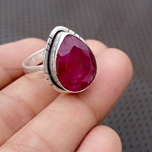 Anillo de rubí genuino, anillo de plata de ley 925, anillo de piedra preciosa, anillo de regalo hecho a mano, anillo bohemio, anillo de mujer, hermoso anillo de regalo, anillo de regalo popular