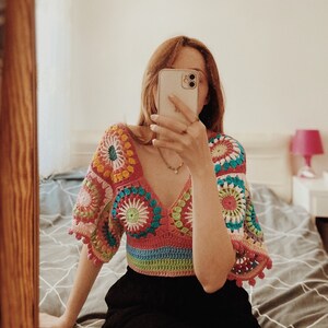 Crochet Colorful Top, Crochet Summer Top, Festival Top, Bohemian Knit Top