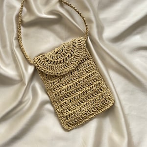 Gehaakte telefoontas, telefoonhoesje, telefoonhouder, crossbody telefoontas, papieren minitas