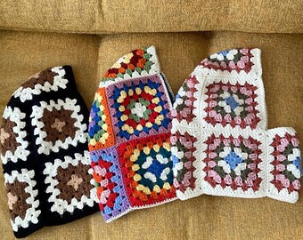 Balaclava de crochê, Balaclava quadrada da vovó, Balaclava unissex colorida, chapéu quente de inverno feito à mão, Balaclava estilo boho, presente de Natal
