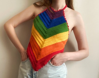 Gehaakte regenbooghaltertop: Pride Festival-top