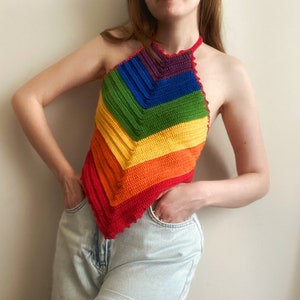 Crochet Rainbow Halter Top, Pride Crop Top, Crochet Pride Top, Pride Parade Cloth, Handmade Festival Top, Human Rights