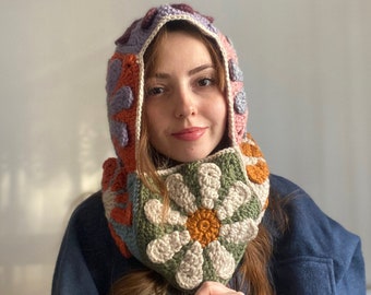 Crochet Balaclava, Colorful Flower Balaclava, Daisy Balaclava, Bohemian Balaclava, 3 Different Colour Balaclava, Handmade Winter Warm Hat