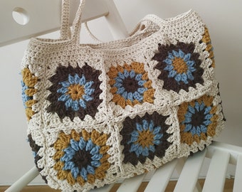 Crochet Bag, Granny Square Bag, Sunflower bag, Crochet Purse, Crochet tote Bag, Boho Bag