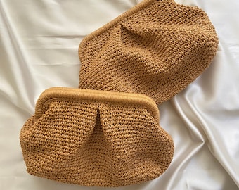 Straw Bag Clutch, Crochet Clutch Bag, Paper Bag Coach, Natural Handknitted Clutch