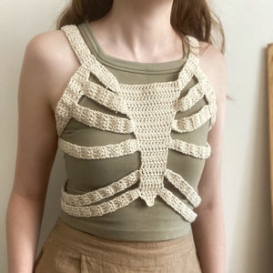 Halloween Skeleton Top, Skeleton Corset, Halloween Knit Top, Grunge Fairycore Goth Top, Crochet Bone Corset, Crochet Skull Top