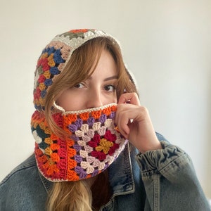 Crochet Colorful Balaclava, Granny Square Balaclava, Unisex Balaclava, Handmade Winter Warm Hat, Ski Mask Hat